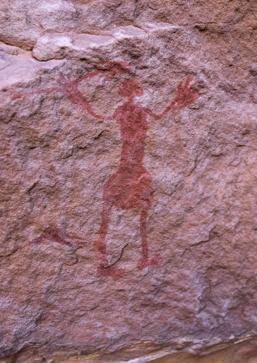 Rock painting depicting a man with a sword, Tassili N'Ajjer National Park, Tadrart Rouge, Algeria