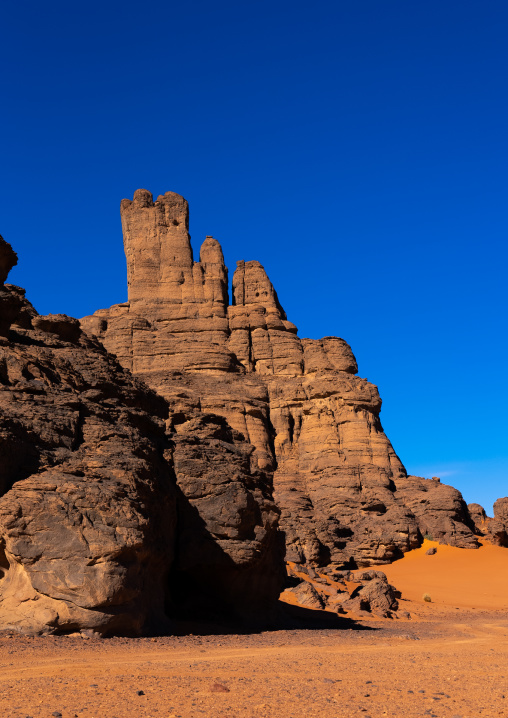 Rocks and sand dunes in Sahara desert, Tassili N'Ajjer National Park, Tadrart Rouge, Algeria