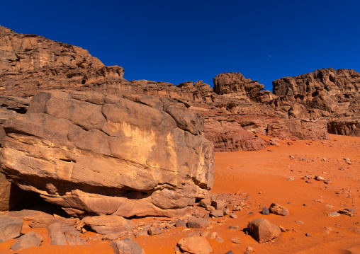 Rocks and sand dunes in Sahara desert, Tassili N'Ajjer National Park, Tadrart Rouge, Algeria