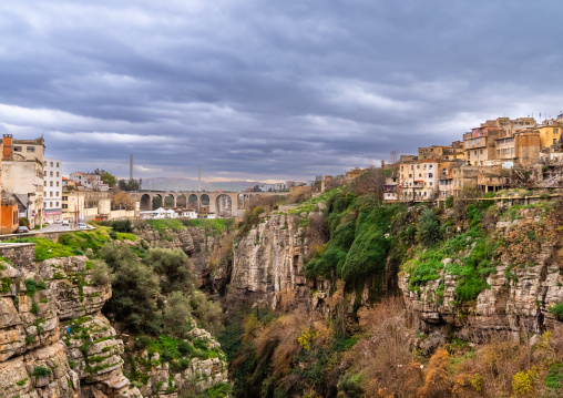 Old houses overlooking the canyon, North Africa, Constantine, Algeria