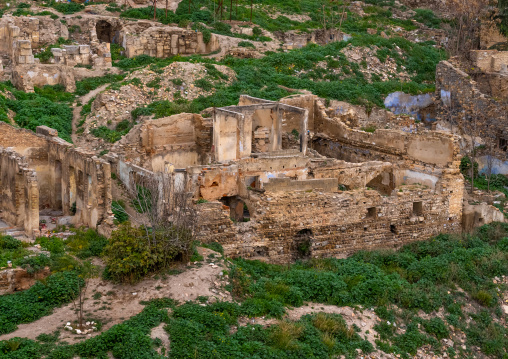 Old destroyed houses on the canyon, North Africa, Constantine, Algeria