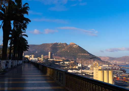 Seaside boulevard with Santa Cruz fort in the background, North Africa, Oran, Algeria