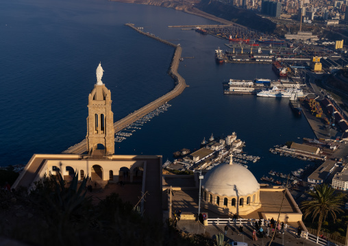 View over the town with the Santa Cruz Chapel in the foreground, North Africa, Oran, Algeria