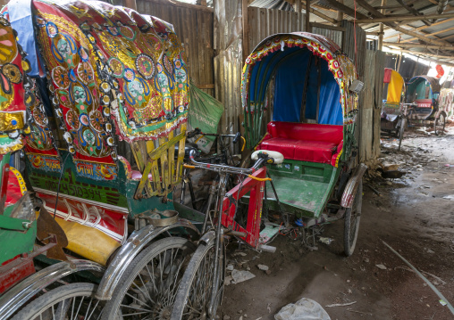 Parked decorated rickshaws, Dhaka Division, Dhaka, Bangladesh