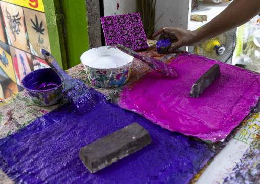 Block printing workshop in Dhaka New Market, Dhaka Division, Dhaka, Bangladesh