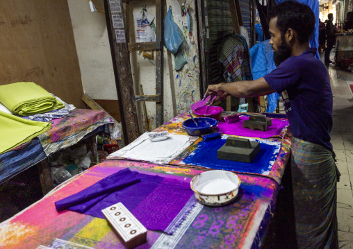 Block printing workshop in Dhaka New Market, Dhaka Division, Dhaka, Bangladesh