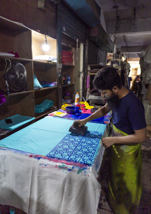 Block printing workshop in Dhaka New Market, Dhaka Division, Dhaka, Bangladesh