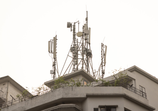 Telecom antennas on a building, Dhaka Division, Dhaka, Bangladesh