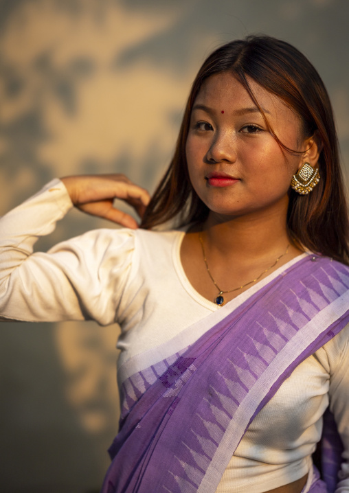 Portrait of a young Manipuri tribe woman, Sylhet Division, Sreemangal, Bangladesh