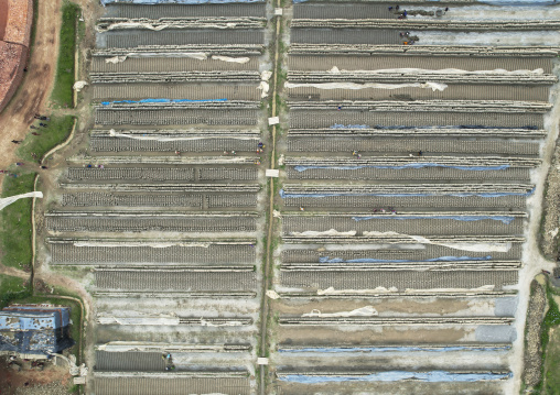 Aerial view of a brick factory, Sylhet Division, Bahubal, Bangladesh