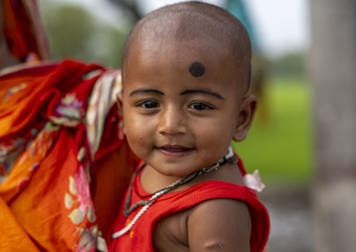 Bangladeshi shaved boy with a black dot on the head, Chittagong Division, Ashuganj, Bangladesh