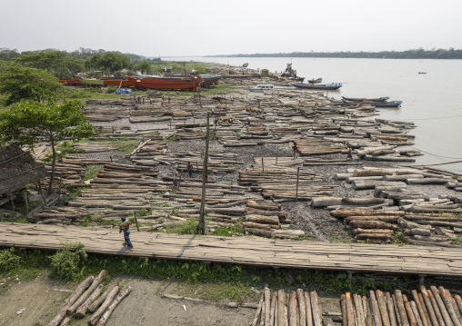 Aerial view of timber market, Barisal Division, Nesarabad, Bangladesh