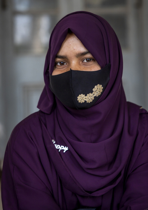 Bangladeshi muslim woman wearing a covid mask, Khulna Division, Jessore, Bangladesh