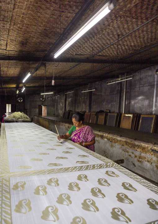 Bangladeshi woman working in a blockprinting factory, Rajshahi Division, Rajshahi, Bangladesh