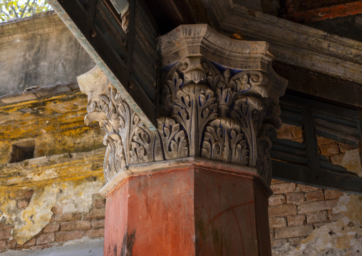 Carved column of an old heritage house, Rajshahi Division, Naogaon Sadar, Bangladesh