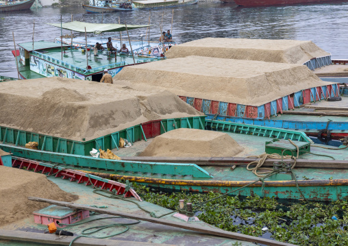 Sand loaded on boats in Amin bazar, Dhaka Division, Sabhar, Bangladesh