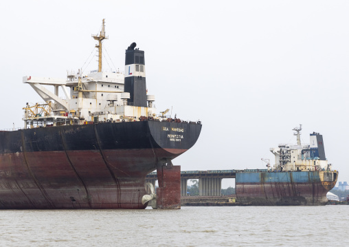 Ships being broken up in the ship breaking yard, Chittagong Division, Sitakunda, Bangladesh