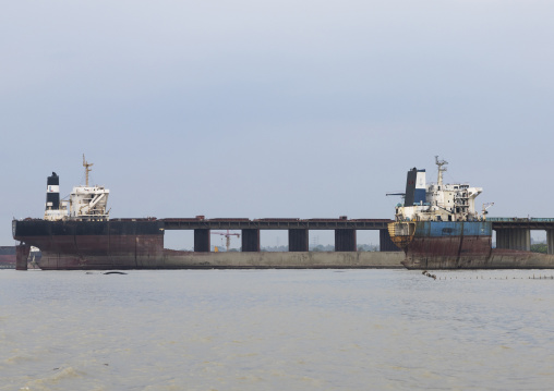 Ships being broken up in the ship breaking yard, Chittagong Division, Sitakunda, Bangladesh