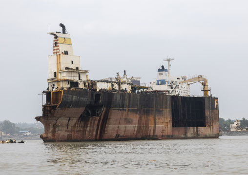 Ship being broken up in the ship breaking yard, Chittagong Division, Sitakunda, Bangladesh