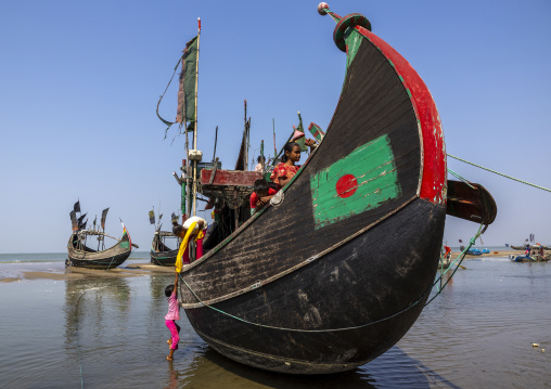 Traditional Bangladeshi moon fishing boats, Chittagong Division, Cox's Bazar Sadar, Bangladesh