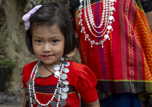 Chakma girl in tradtional clothing celebrating Biju festival, Chittagong Division, Kawkhali, Bangladesh