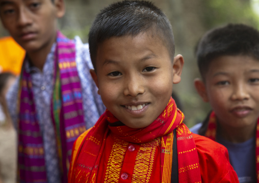 Smiling Chakma boys celebrating Biju festival, Chittagong Division, Kawkhali, Bangladesh