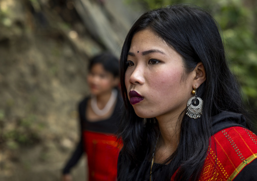 Chakma young woman in traditional clothing celebrating Biju festival, Chittagong Division, Kawkhali, Bangladesh