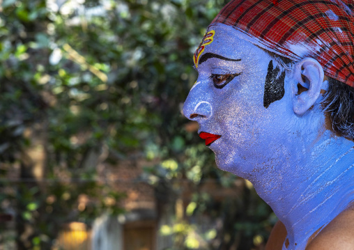 Make up of a hindu devotee who becomes Lord Shiva at Lal Kach festival, Dhaka Division, Munshiganj Sadar, Bangladesh