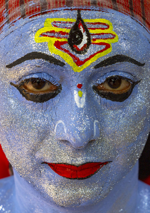 Make up of a hindu devotee who becomes Lord Shiva at Lal Kach festival, Dhaka Division, Munshiganj Sadar, Bangladesh