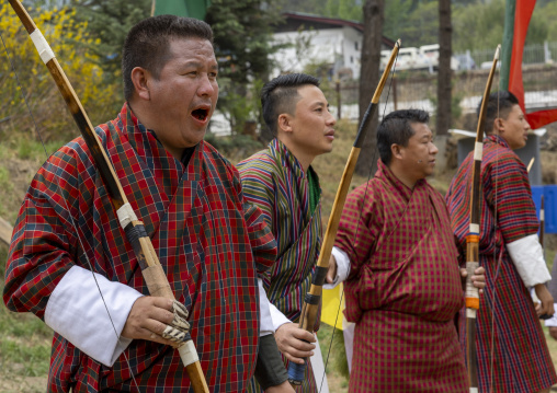 Bhutanese archers on an archery range, Chang Gewog, Thimphu, Bhutan