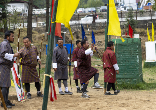 Bhutanese archers on an archery range, Chang Gewog, Thimphu, Bhutan