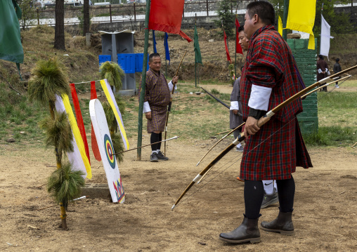 Bhutanese archers on an archery range, Chang Gewog, Thimphu, Bhutan