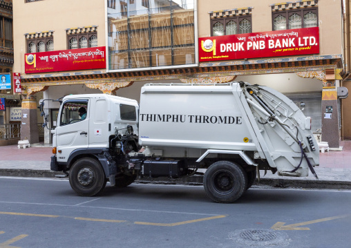 Garbage truck in the street, Chang Gewog, Thimphu, Bhutan