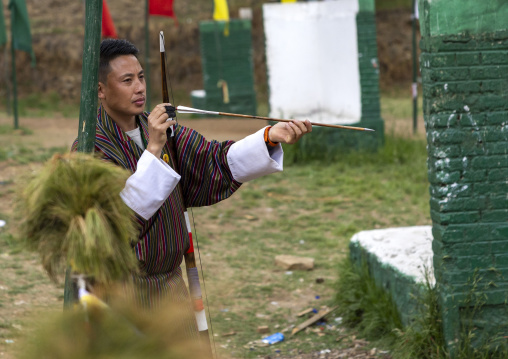 Bhutanese archer on an archery range, Chang Gewog, Thimphu, Bhutan