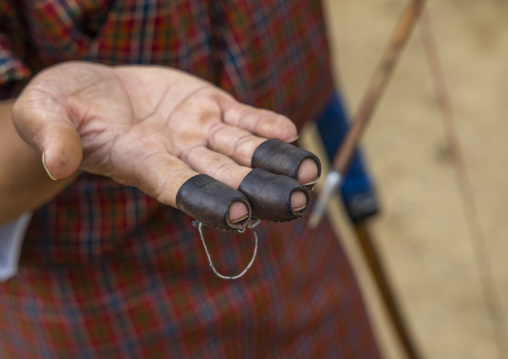 Bhutanese archer hand on an archery range, Chang Gewog, Thimphu, Bhutan