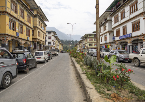 Buildings in the city center, Thedtsho Gewog, Wangdue Phodrang, Bhutan