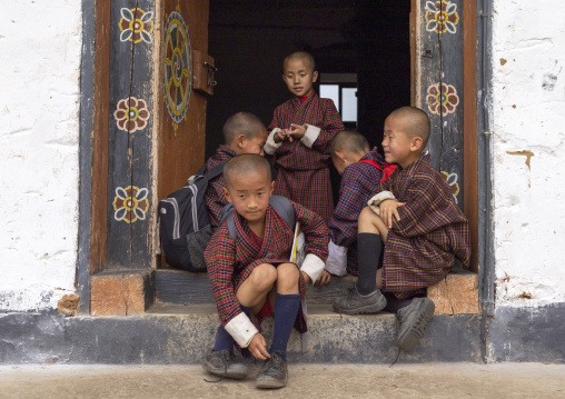 Bhutanese novices monks in Nyenzer Lhakhang, Thedtsho Gewog, Wangdue Phodrang, Bhutan