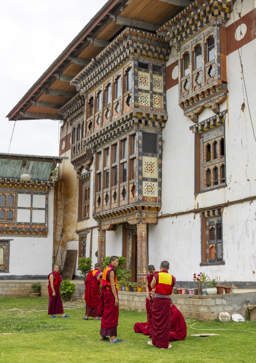 Bhutanese novices monks debating in Nyenzer Lhakhang, Thedtsho Gewog, Wangdue Phodrang, Bhutan