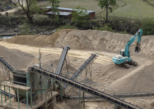 Heavy machinery at the quarry, Thedtsho Gewog, Wangdue Phodrang, Bhutan