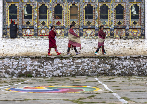 Bhutanese men in Ura Lhakhang monastery, Bumthang, Ura, Bhutan