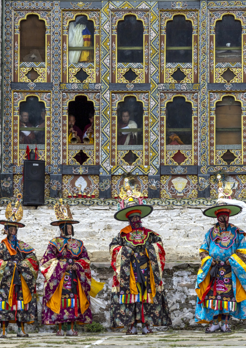 Dance of the hats during Ura Yakchoe festival, Bumthang, Ura, Bhutan