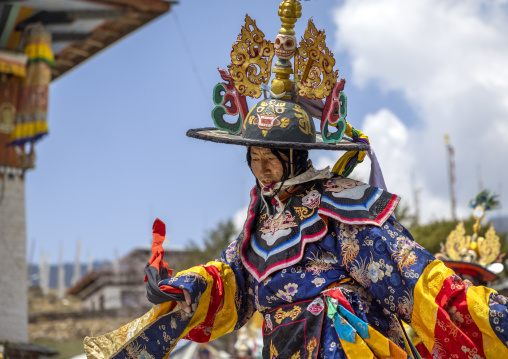 Dance of the hats during Ura Yakchoe festival, Bumthang, Ura, Bhutan