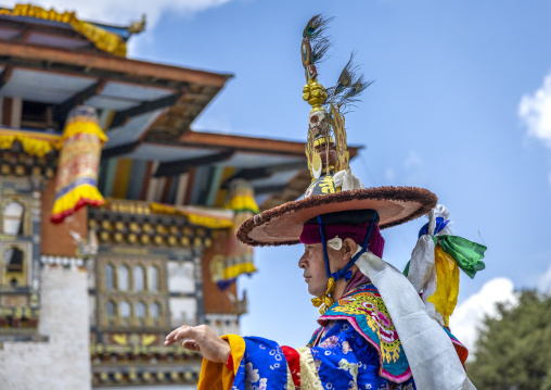 Dance of the hats during Ura Yakchoe festival, Bumthang, Ura, Bhutan