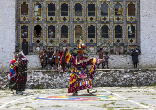 Dance of the hats during Ura Yakchoe festival, Bumthang, Ura, Bhutan