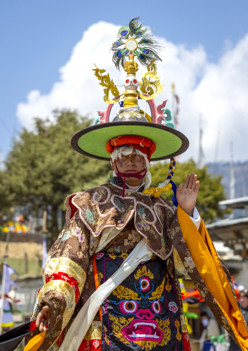 Dance of the hats during Ura Yakchoe festival, Bumthang, Ura, Bhutan