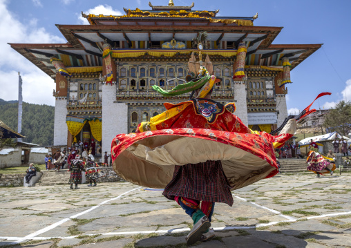 Dance of the hats during Ura Yakchoe festival, Bumthang, Ura, Bhutan