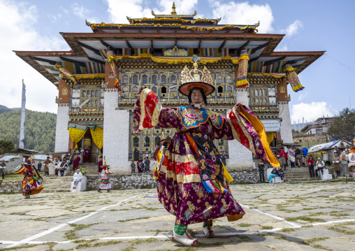 Dance of the hats during Ura Yakchoe festival, Bumthang, Ura, Bhutan