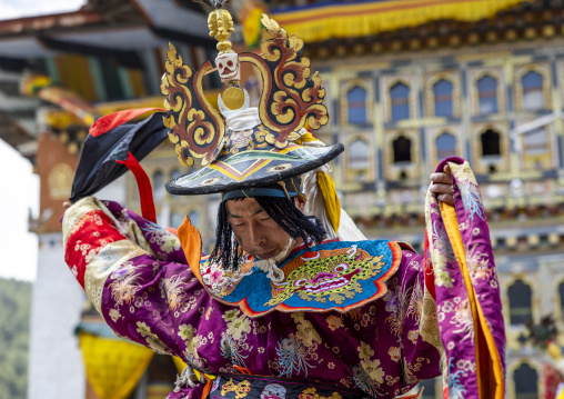 Dance of the hats during Ura Yakchoe festival, Bumthang, Ura, Bhutan