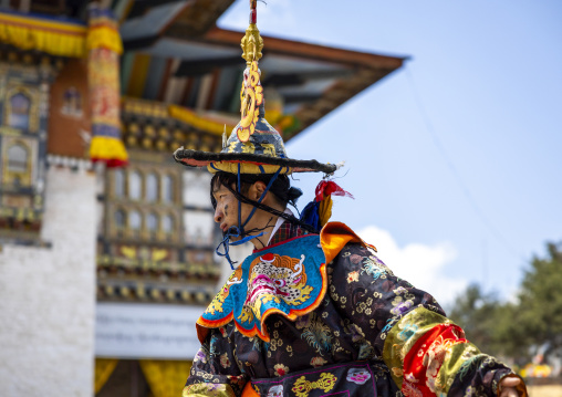 Dance of the hats during Ura Yakchoe festival, Bumthang, Ura, Bhutan