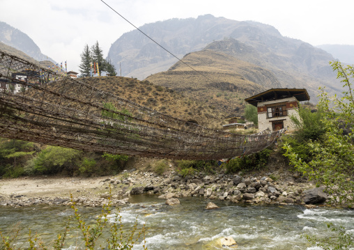 Old iron chain bridge of Tachog Lhakhang monastery, Wangchang Gewog, Paro, Bhutan